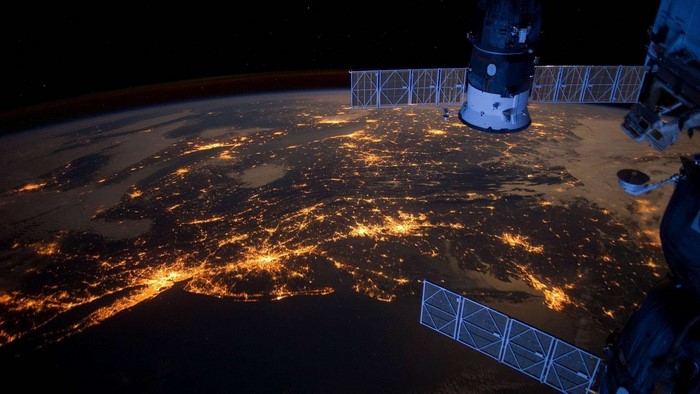 Earth at Night from Space with Satellite