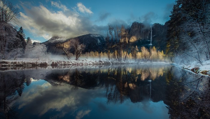 Yosemite Winter River Reflection with El Capitan