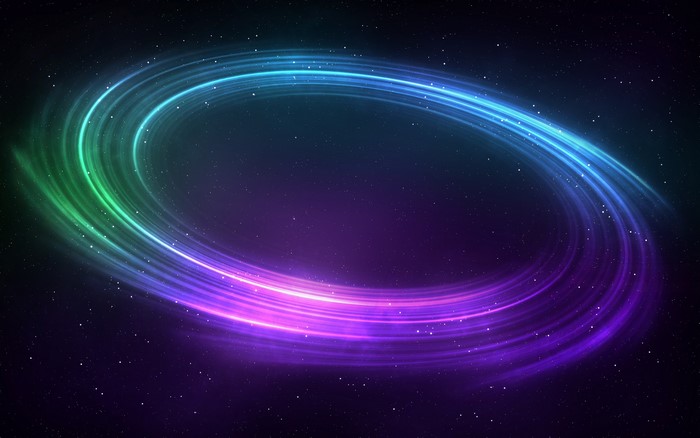 Colorful swirling light trails in starry space