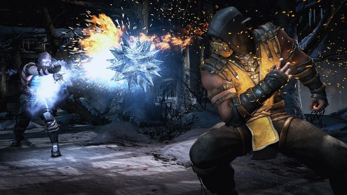 Scorpion and Sub-Zero from Mortal Kombat fighting