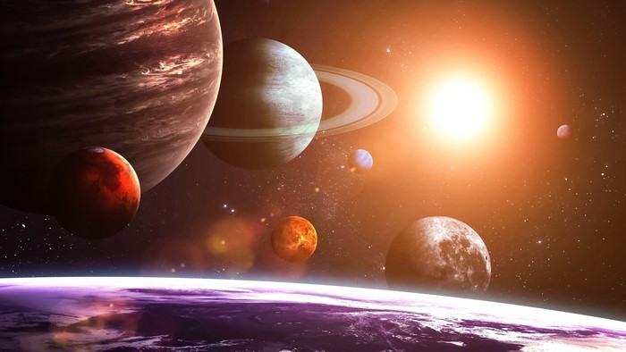 Planets and sun in space
