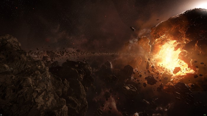 Space asteroid explosion in Star Citizen
