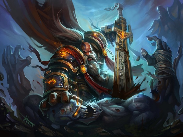 Dwarf Paladin from World of Warcraft holding a sword