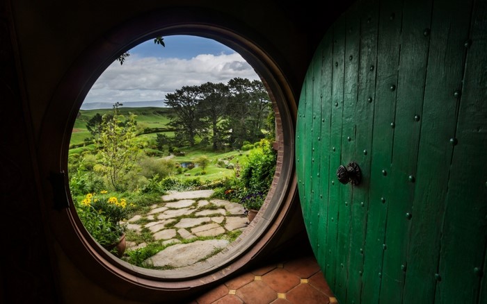 Bag End door overlooking The Shire from The Lord of the Rings