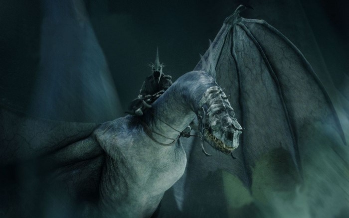 The Witch-king of Angmar riding a Fell Beast from The Lord of the Rings