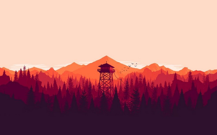 Firewatch tower in a mountain forest landscape