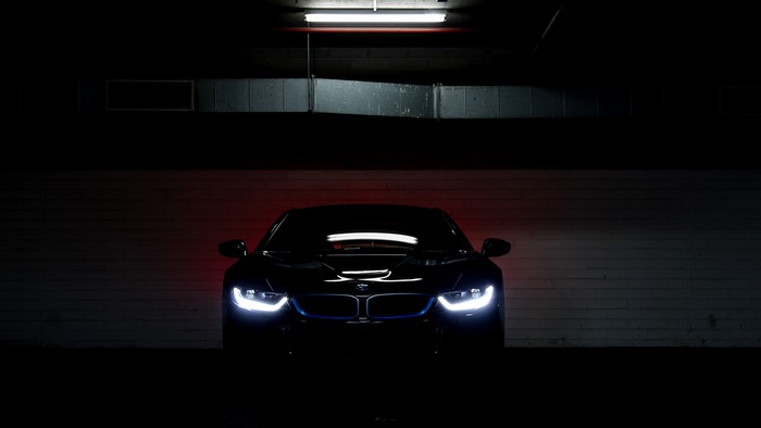 BMW i8 Electric Car in Dark Parking Lot