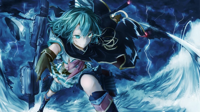 Kiso from Kantai Collection in a storm