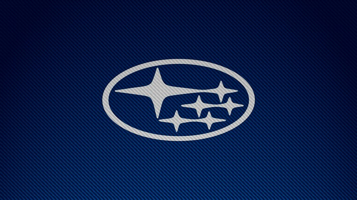 Subaru logo on a blue carbon fiber background