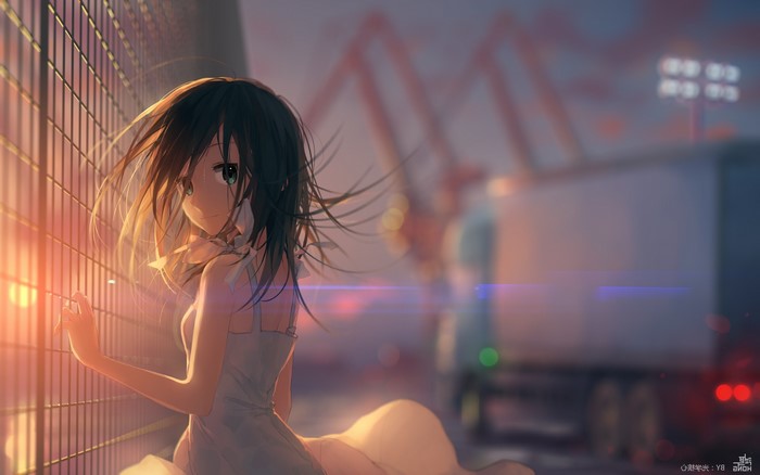 Anime girl with black hair and green eyes
