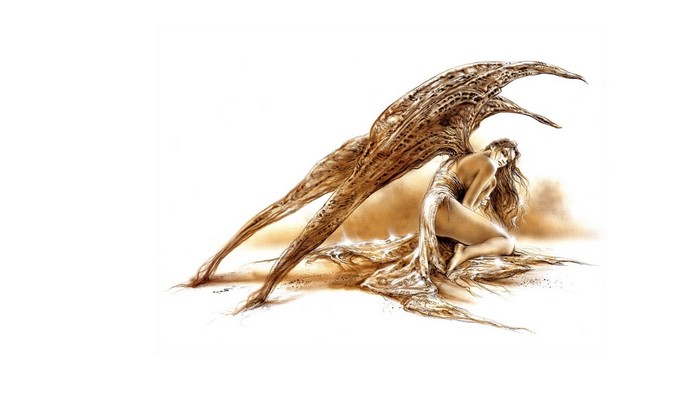 Fantasy art of a winged woman by Luis Royo