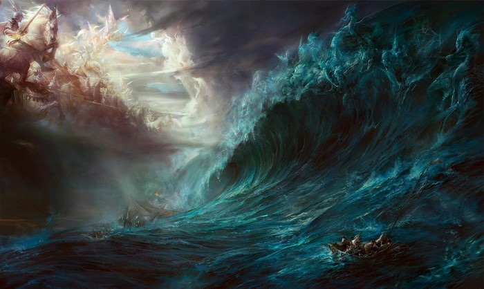Heaven and Hell battle with a giant wave