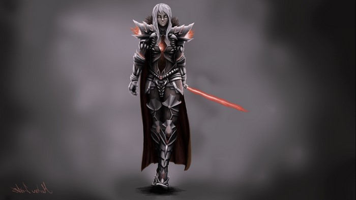Fantasy warrior with glowing red sword