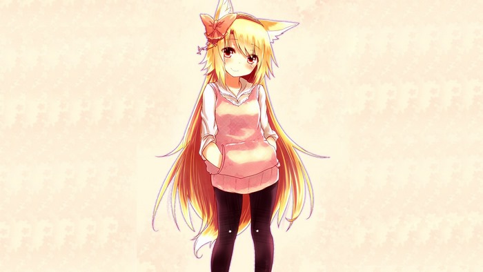 Kitsunemimi girl with blonde hair and red eyes