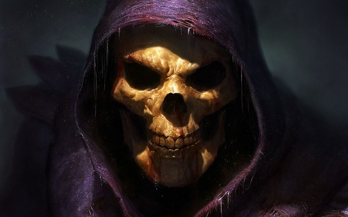 Skeletor Close-Up in Dark Hooded Cloak