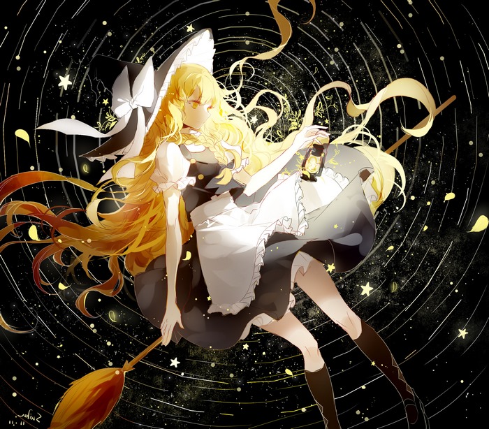 Kirisame Marisa with Lantern and Broom in Starry Night
