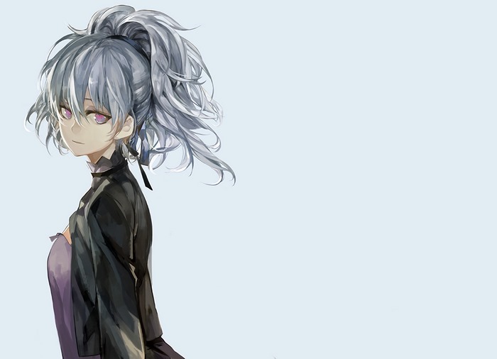 Anime girl with silver hair and purple eyes