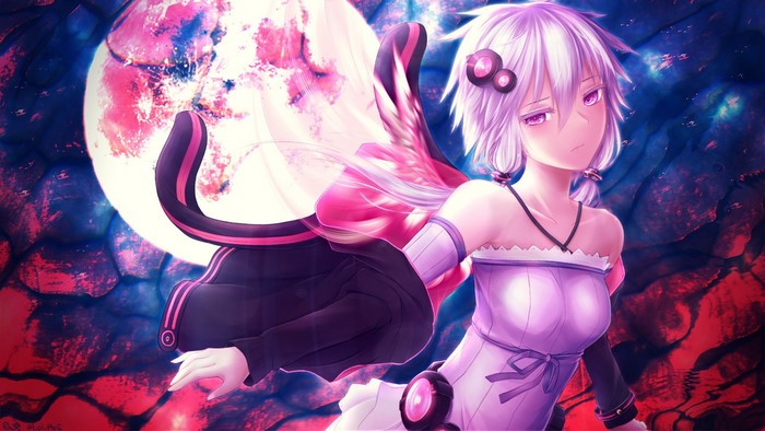 Yuzuki Yukari from Vocaloid with large moon