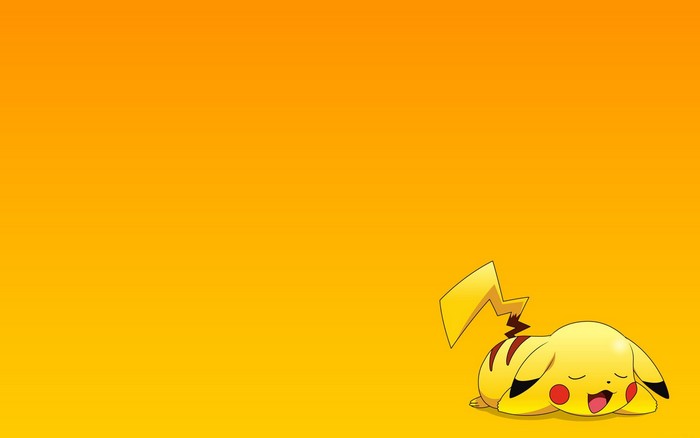 Pikachu from Pokemon sleeping on orange background