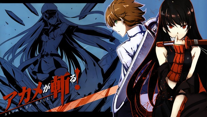 Esdeath, Tatsumi, and Akame from Akame ga Kill!