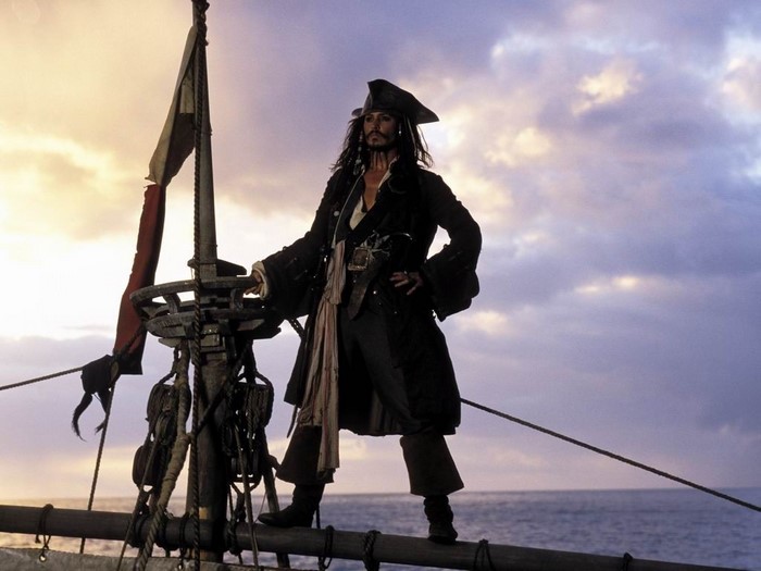 Jack Sparrow from Pirates of the Caribbean on a ship