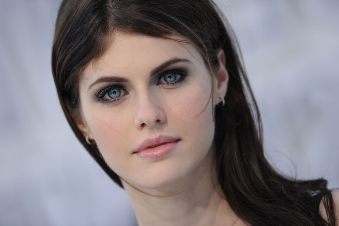 Alexandra Daddario with blue eyes and brunette hair