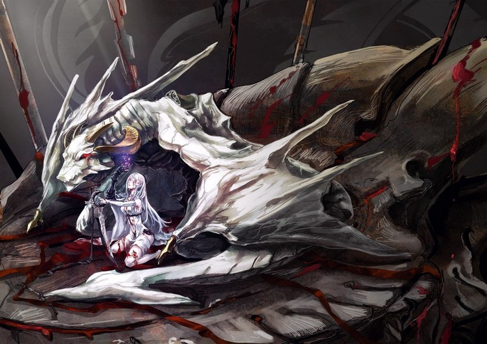 Zero from Drakengard 3 with a dragon