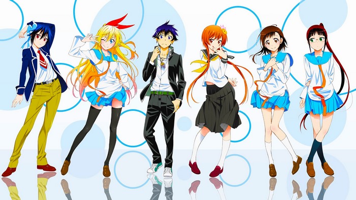 Nisekoi characters Ichijou Raku, Kirisaki Chitoge, Onodera Kosaki, Tachibana Marika, Tsugumi Seishirou