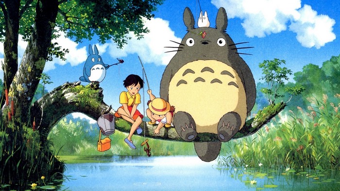 My Neighbor Totoro: Totoro, Satsuki, and Mei fishing
