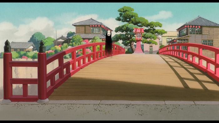 No-Face on a bridge in Spirited Away