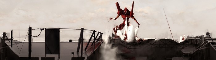 EVA Unit 02 from Neon Genesis Evangelion in battle