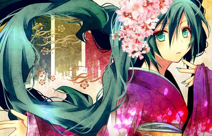 Hatsune Miku from Vocaloid in Kimono