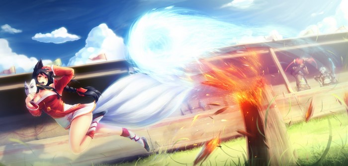 Ahri from League of Legends casting a spell