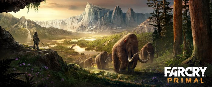 Far Cry Primal Scene with Mammoths and Warrior