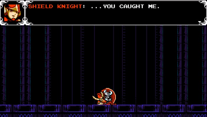 Shield Knight from Shovel Knight in a dark room