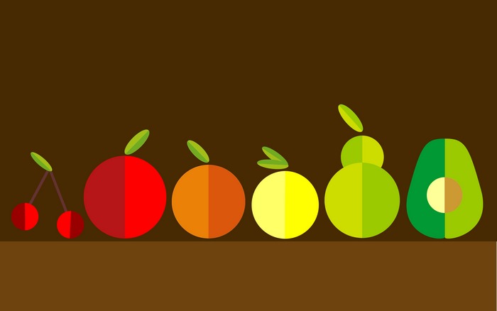 Minimalist digital art of fruits in a row