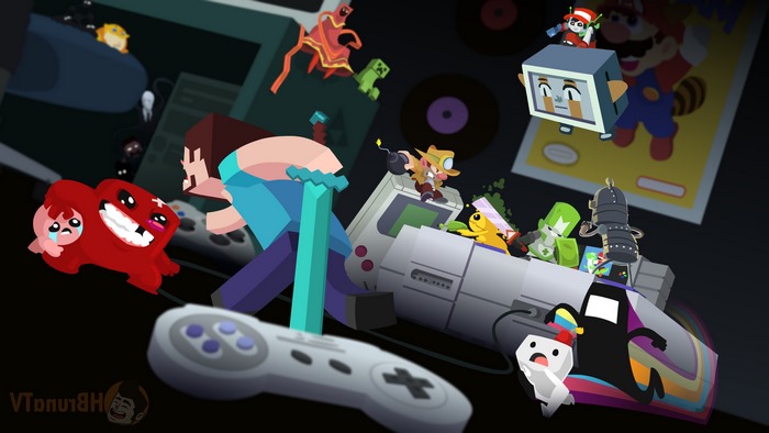 Characters from Minecraft, Super Mario, and other games