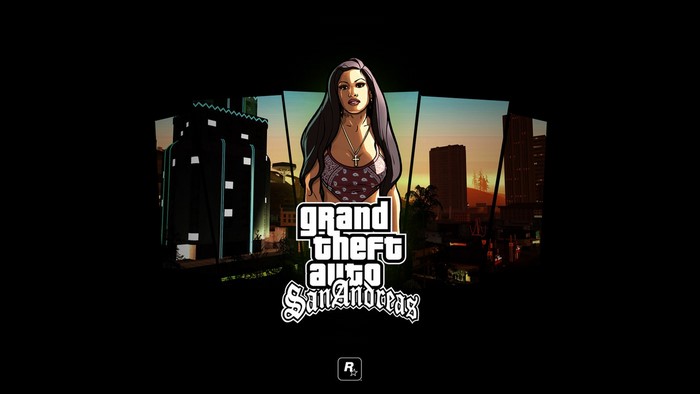 Grand Theft Auto: San Andreas artwork with woman and city