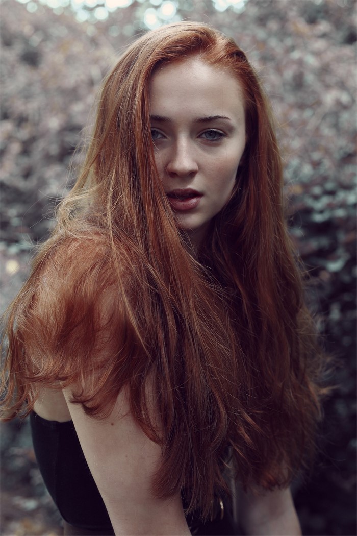 Sophie Turner with long red hair
