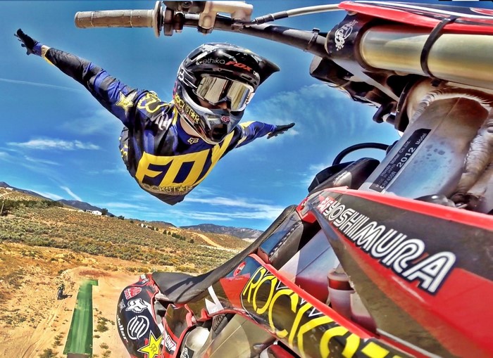 Motocross rider in mid-air jump