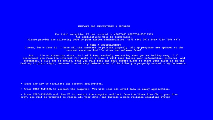 Windows Blue Screen of Death with Error Message