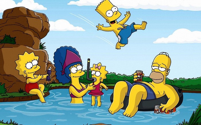 The Simpsons family at a lake