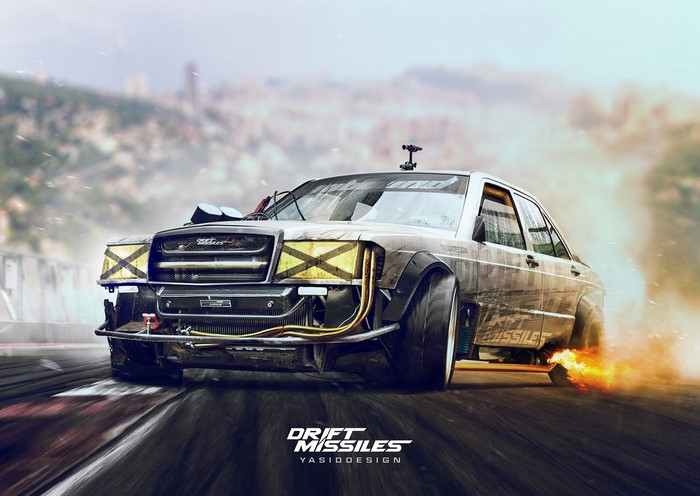 Drift Missile Mercedes W202 with Yellow Headlights