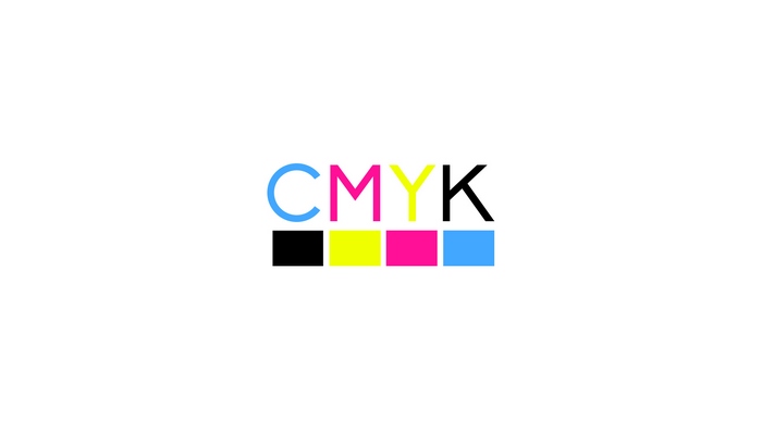 CMYK color model logo with color swatches