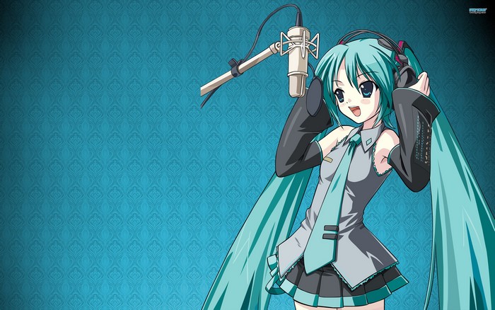 Hatsune Miku Vocaloid Anime Girl with Microphone