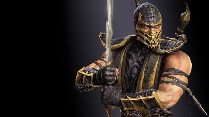 Scorpion from Mortal Kombat holding a sword