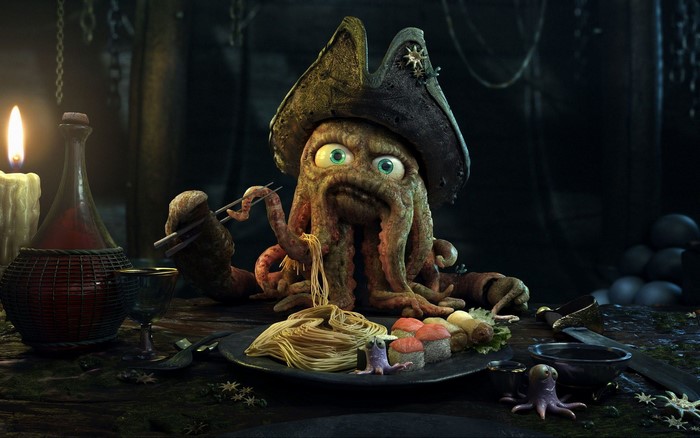 Davy Jones eating noodles with chopsticks