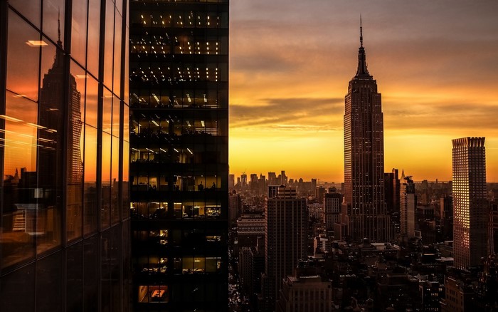 Sunset over New York City with Empire State Building