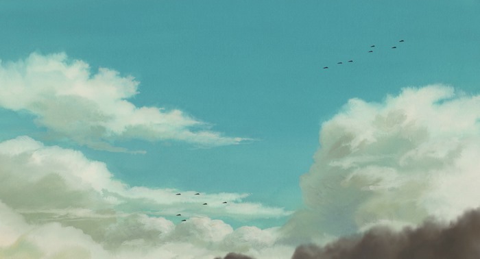 Hayao Miyazaki Studio Ghibli Sky with Clouds and Airplanes