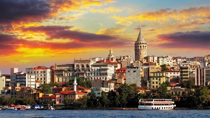 Galata Tower and cityscape of Istanbul at sunset